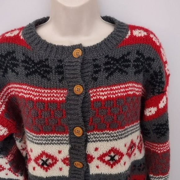 Vintage InDesign 80s 90s Striped Boxy Oversize Chiristmas Cardigan Sweater Large - Picture 6 of 11